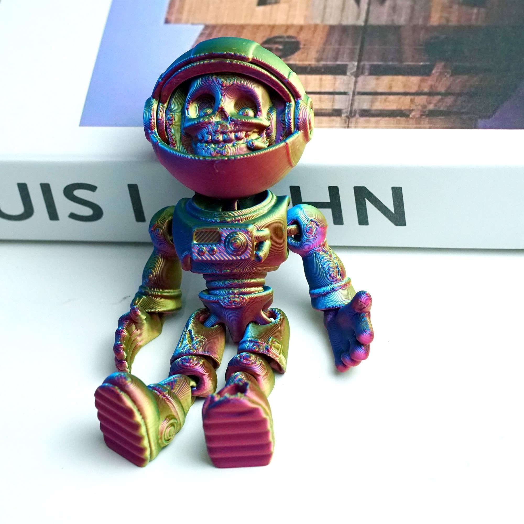 Articulated Skeleton Astronaut Figurine, 3D Printed Poseable Zombie Model with Flexible Joints, Fidget & Stress Relief Toy, Unique Desk Decor & Gift (Multicolor)