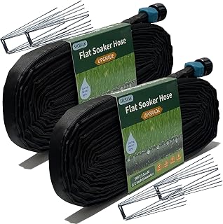 Secbulk 2025 Flat Soaker Hose 100ft with Stakes - Linkable Drip Irrigation Saves 80% Water, Dual-Layer Leak-Proof for Gardens