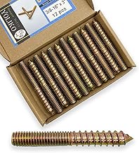 12 Pack 3/8-16 x 3 Inch Hanger Bolts 3/8-16" Double Headed Bolts 3/8 Wood Dowel Screw Self-Tapping Screw Hanger Bolts for Furniture Double Head Threaded Rods Bolt 75mm Length