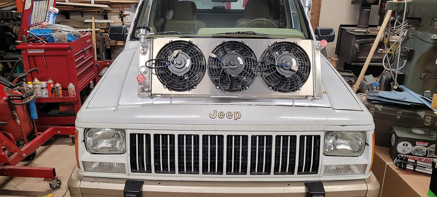 3 Row Radiator Compatible For 1991-2001 Jeep Cherokee Comanche XJ 2.5L 4.0L L4 L6,92 93 94 95 96 97 98 99 10 Full AluminumRadiator&Shroud+3x9"Fans &Relay