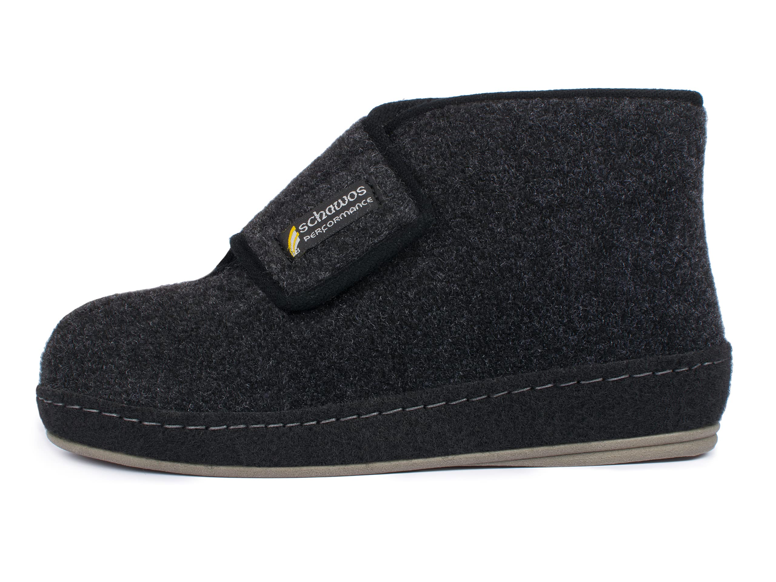 SCHAWOS Herren Gefütterter Filz Hausstiefel 6060, Warmer Winter Hausschuh Mit Schurwoll-Futter, Feste Rutschhemmende Sohle, Anatomisch Geformtes Fußbett, Großer Klettverschluss, Komfort Für Zuhause
