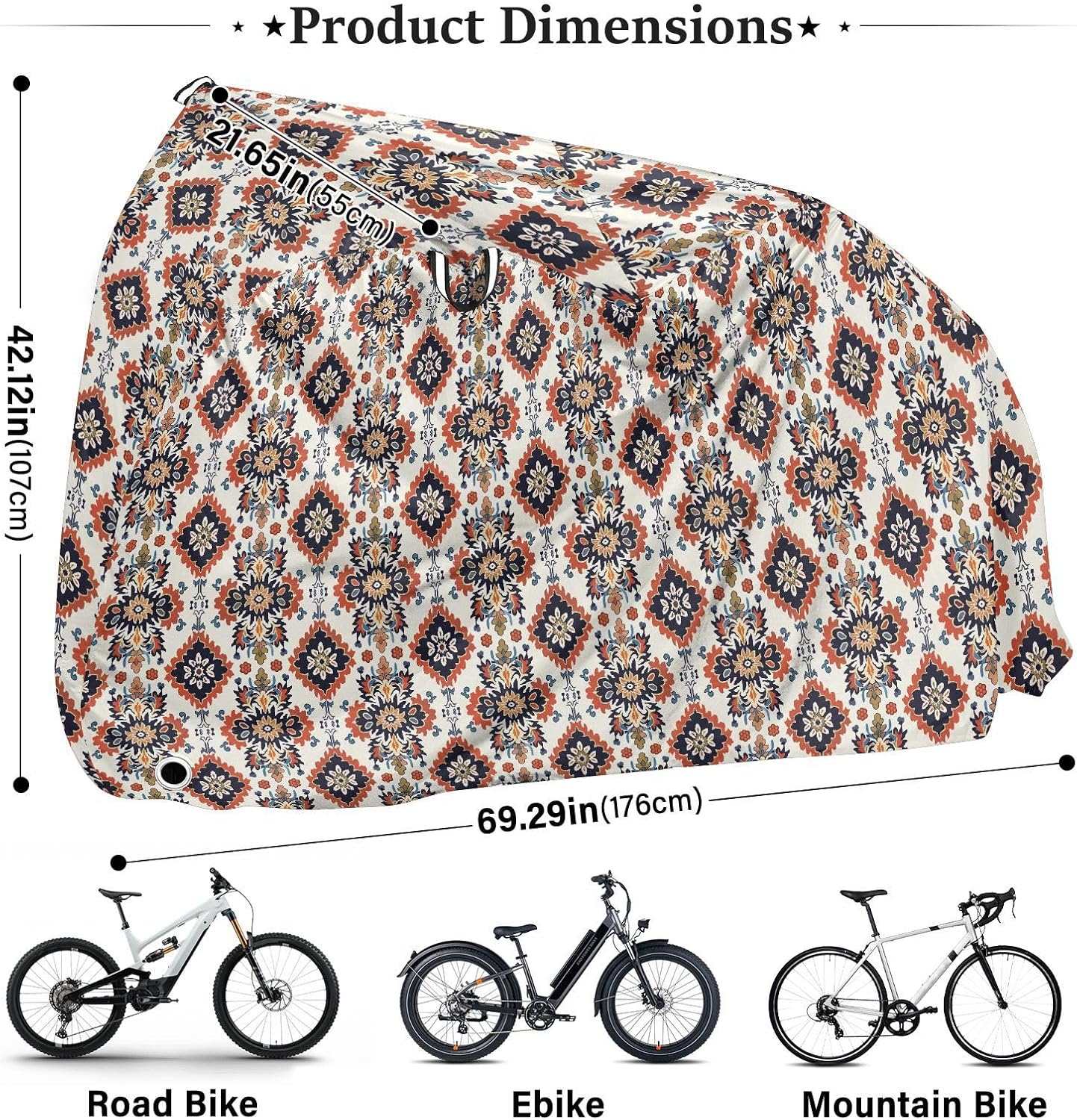 ALAZA Vintage Ikat Flowers Aztec Art Bike Cover Waterproof Outdoor Ebike Bicycle Covers Tarp Protection for 1/2 Bikes, Sun UV Dust Wind Proof