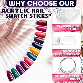 200 Pcs Nail Swatch Sticks - Clear Swatches for Gel Polish - Transparent Acrylic Practice Tips with Metal Rings, Suitable for Displaying Colors, Training Nail Forms for Beginners and Professionals
