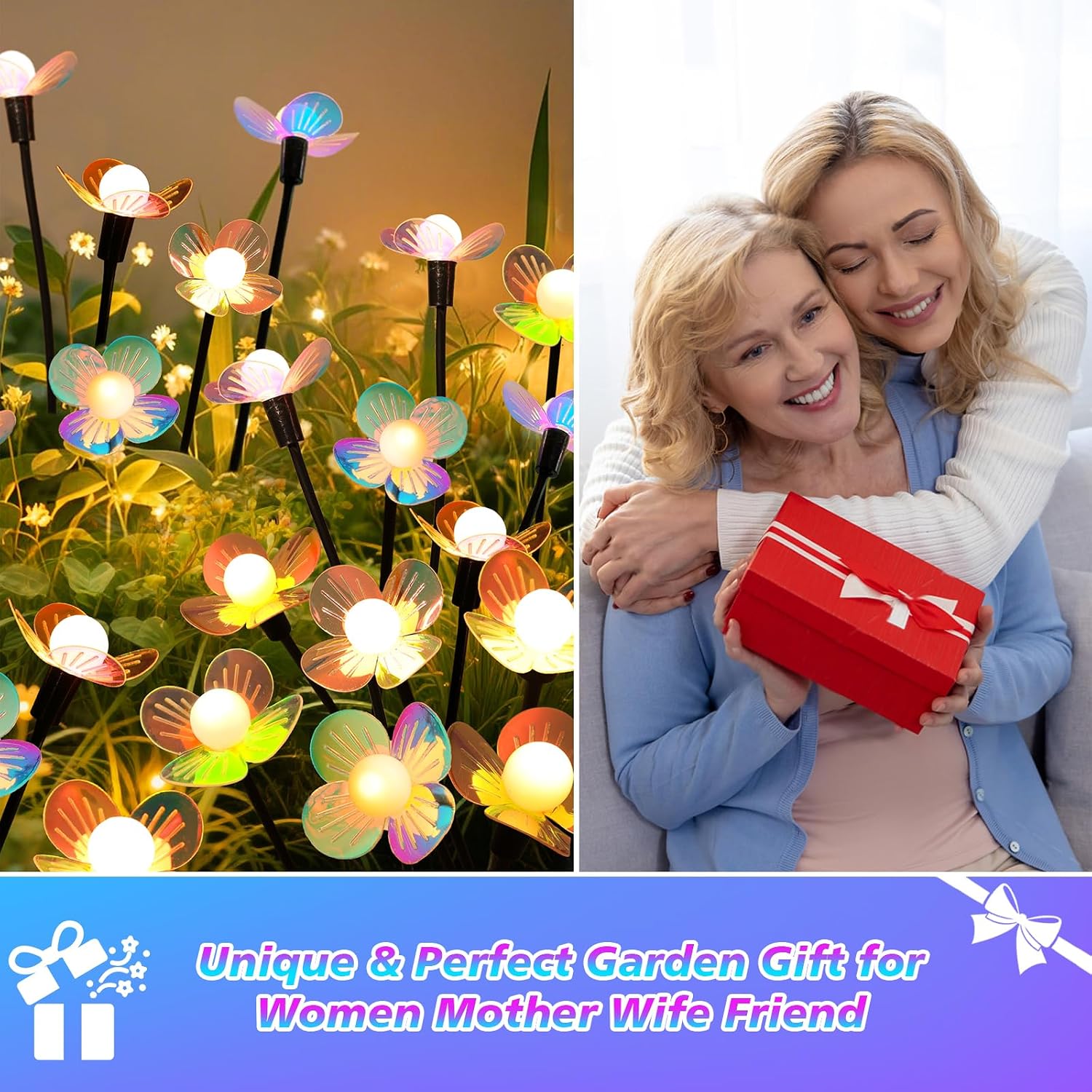 MRHEPHAESTUS Solar Garden Lights, 2 Pack 12 LED Solar Swaying Flower Light, Waterproof Firefly Lights Outdoor Fairy Light for Garden Patio Yard Pathway Flower Bed Decoration