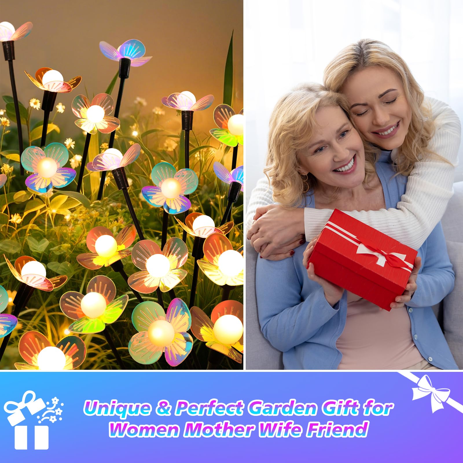 MRHEPHAESTUS Solar-Gartenlichter, 2 Stück 12 LED Solar schwankende Blumenlicht, wasserdichte Glühwürmchen-Lichter für den Außenbereich, Lichterkette für Garten, Terrasse, Hof, Weg, Blumenbeet