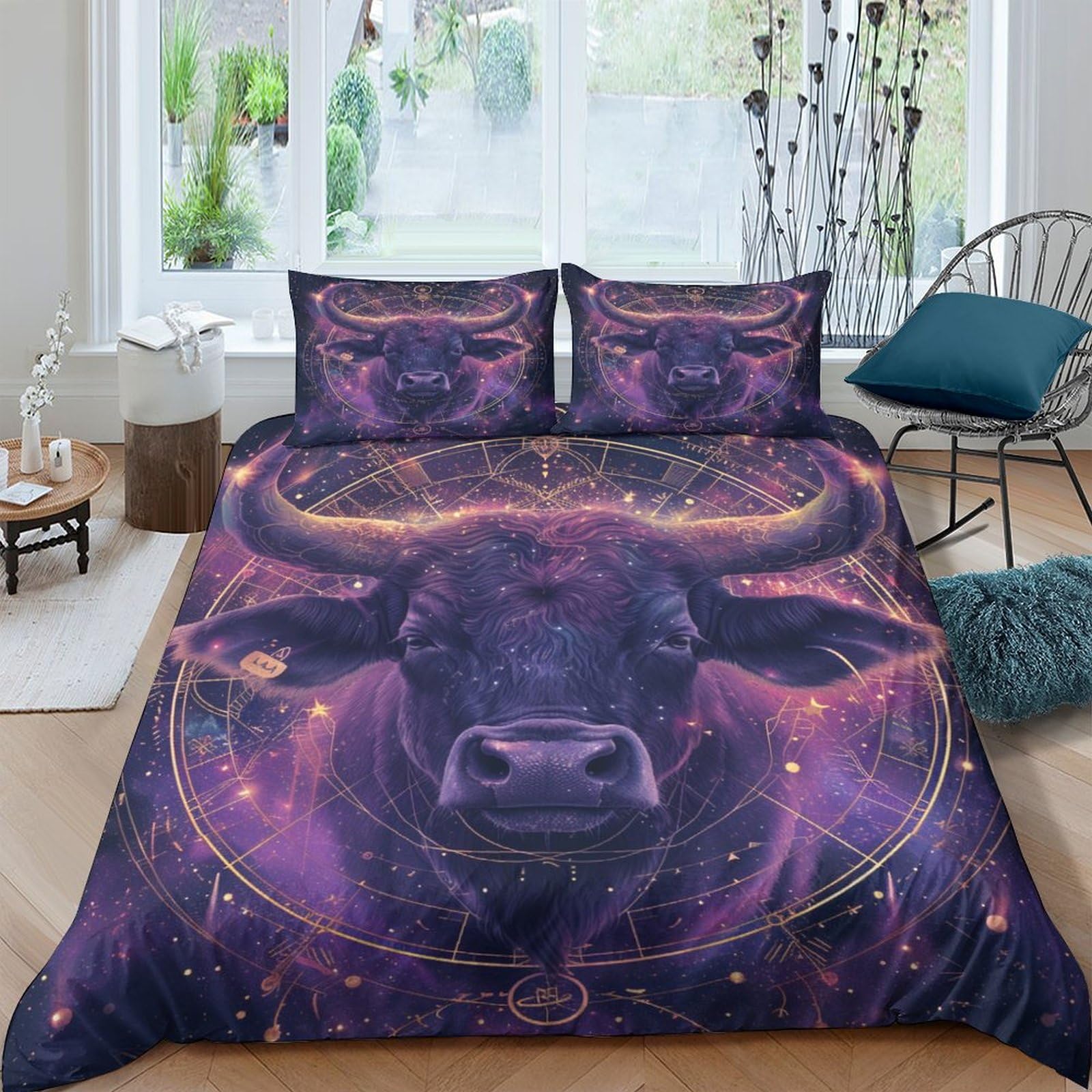 Housse couette 200x200 contre les allergies parure lit double microfibre douce Taurus