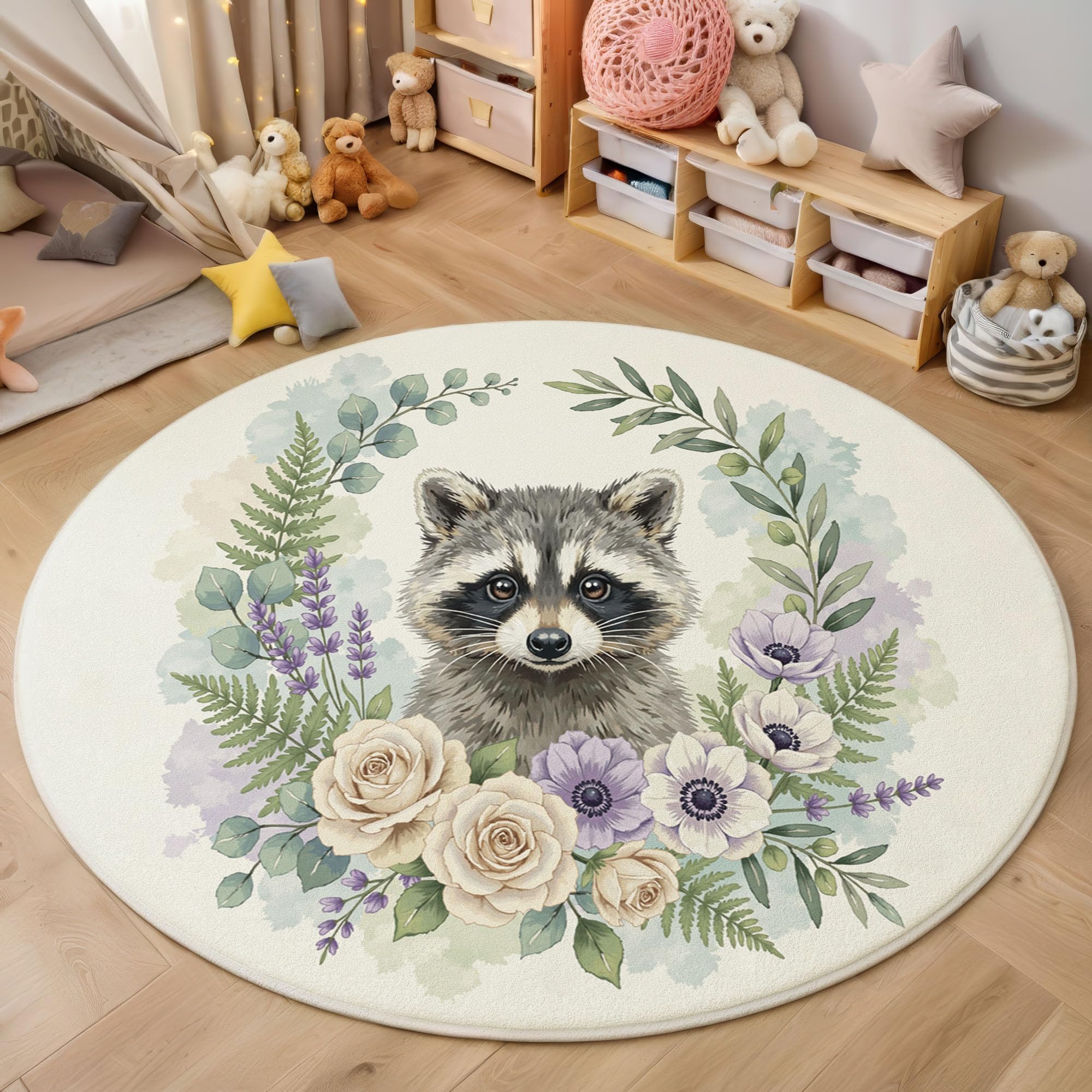 Tapis raton laveur mignon beige 80 cm, le cadeau de naissance idéal pour chambre