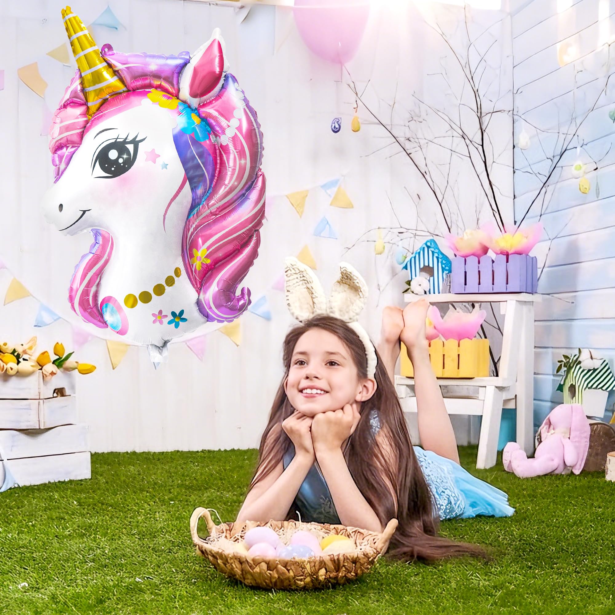 Balony z jednorożcem, dekoracja na przyjęcie urodzinowe dla dziewcząt, duże balony z foliową głową jednorożca, dla dziewczynki, na urodziny, baby shower, ślub, dla księżniczki, artykuły imprezowe (2
