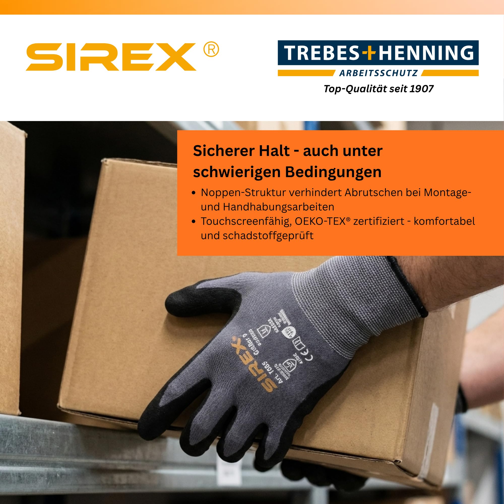 Sirex T685 Grip-Arbeitshandschuhe mit Noppen, 12 Paar - Touchscreen-fähig, Nitrilschaum-Beschichtung & Kunststoffnoppen für Halt, Oeko-Tex 100, Montagehandschuhe EN 388 & EN 407
