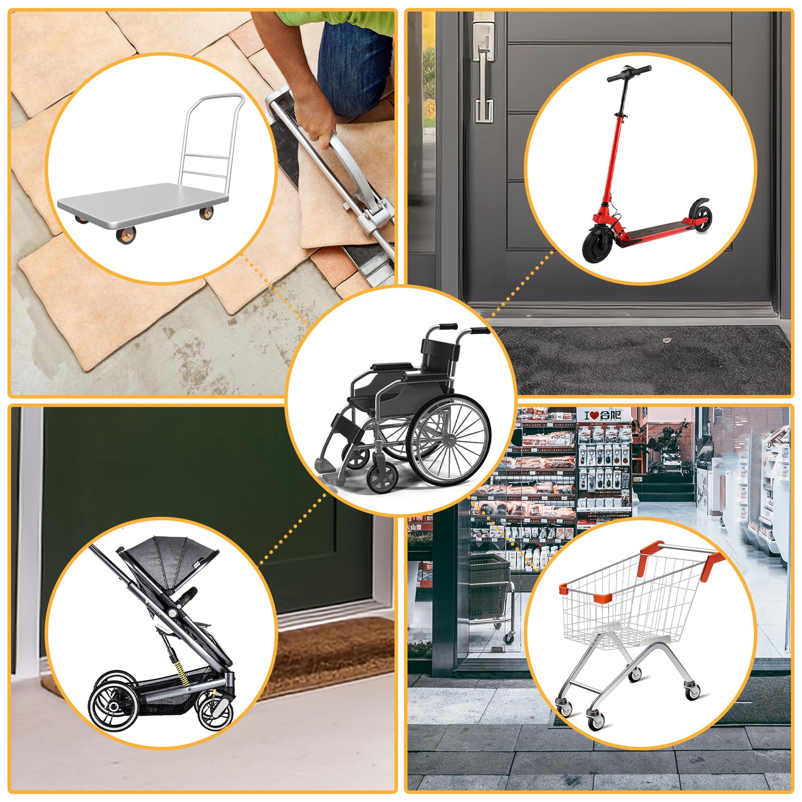 Türschwellenrampen Schwellenrampe Selbstklebendes Gummi Rollstuhlrampen für Türöffnungen Gummischwelle Übergangsschiene für Rollstühle, Saugroboter, Scooter (grau, 7,5cm X 1,5cm X2m)