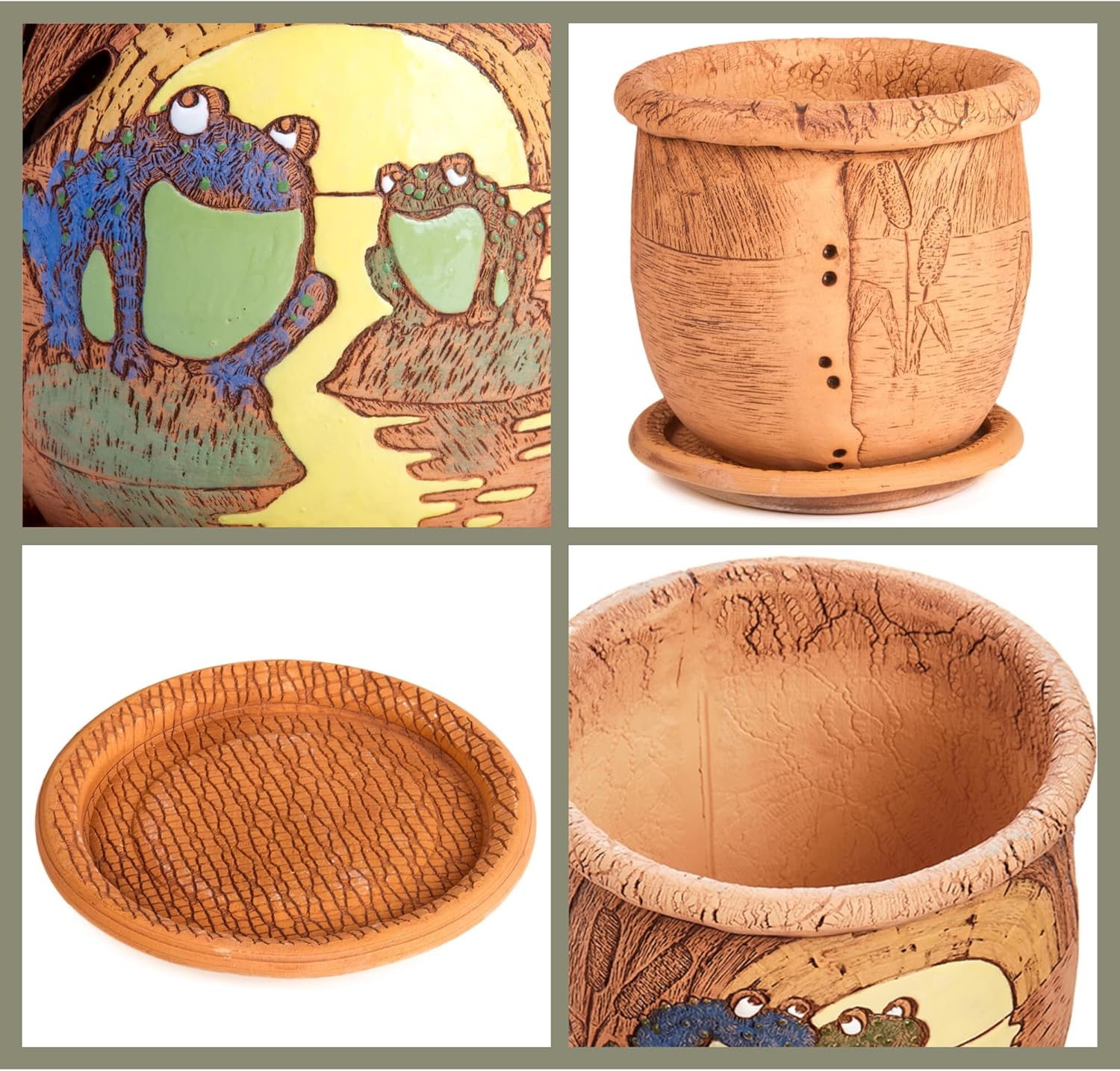 STP GOODS Ceramic Pot with Drainage Hole and Saucer, Plant Pots, Modern Decorative Planters for House Plants Indoor Flowers Plants, Cute Flower Pot - Gifts (Frogs (3 L))