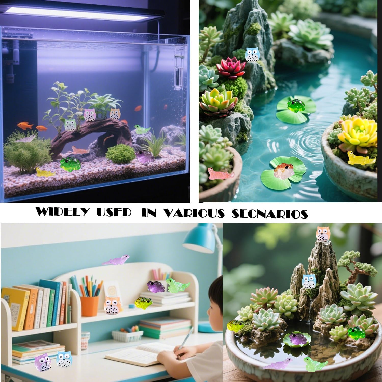 46 Pcs Luminous Mini Resin Animals - Tiny Frog, Owl & Lizard Figurines Glow in The Dark for Fairy Garden, Plant Décor, Crafts, Micro Landscape