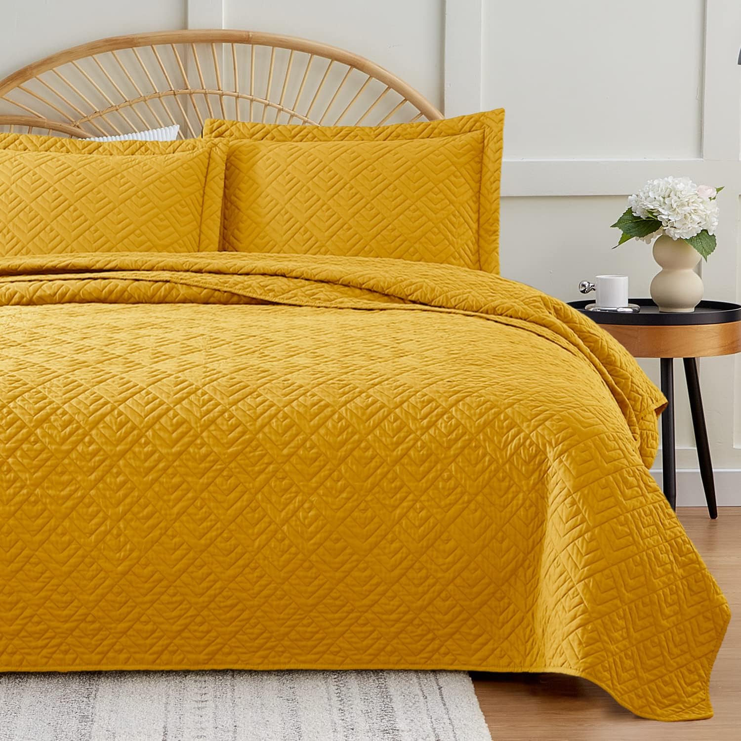 EXQ Home Quilt Set Twin Size Yellow 2 Piece,Lightweight