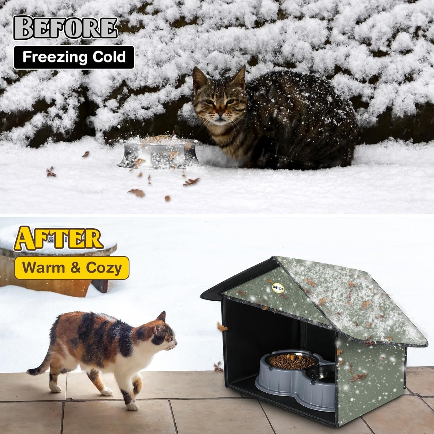 Dreyoo Outdoor Cat Feeding Station for Food & Water, Weatherproof Outdoor Kitty Dining Room Cat Shelter for Stray, Feral Cats and Community Cats, 13”d x 17”w x 15.5'h(2 Pack,Dark Green)