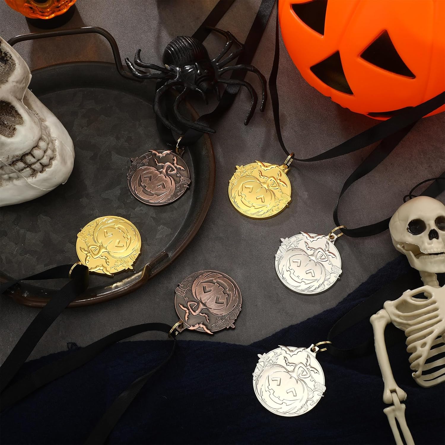 Tondiamo 72 Pcs Halloween Pumpkin Medals Bulk Halloween Contest Awards Gold Silver Bronze Medals 1st 2nd 3rd Carving Pumpkin Medals with Ribbon for Halloween Parties Fall Season Holiday