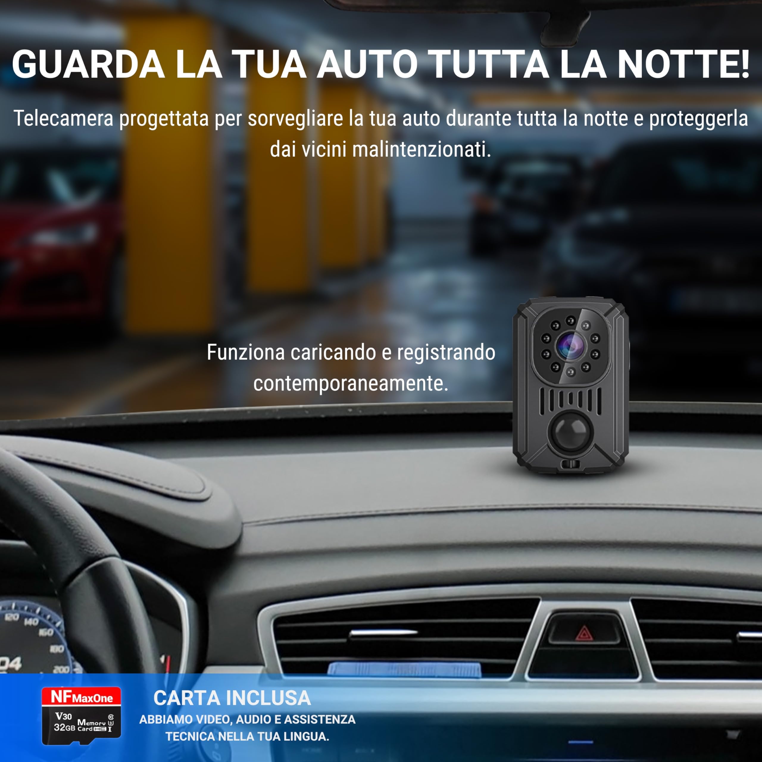 Mini Telecamera Spia Nascosta, Telecamera Senza Wifi Per Auto, Microcamera Spia Per Parcheggi E Luoghi Senza Internet, Include Microsd 32GB, 11 Ore Di Batteria, Spy Cam, Videocamera Interno Esterno