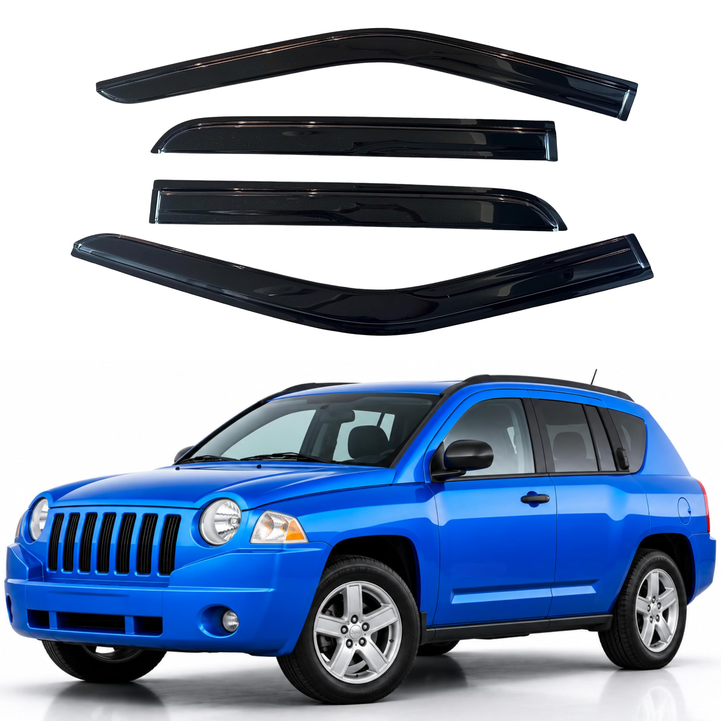 IG Window Visors Fit for 2007-2016 Jeep Compass, Out-Channel Rain Guards Vent Wind Deflectors 4PC, Car Accessories for 07-16 Compass