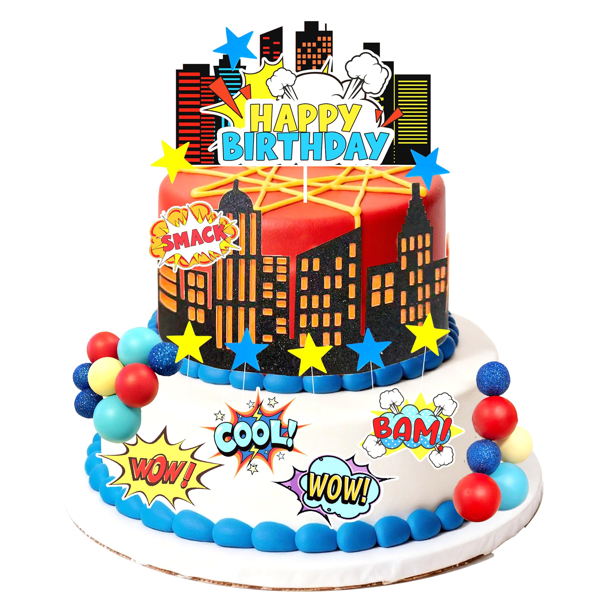 Hero Cake Toppers Blue Red Yellow Birthday Cake Decorations for Baby Shower Birthday Spider Heroes Cake Decorating (Hero) — image 1