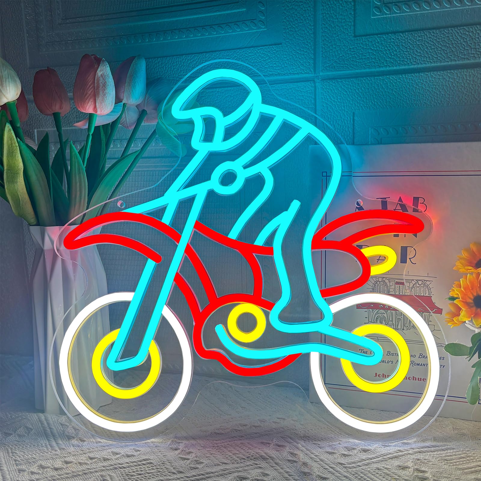 Motorcycle Neon Sign, Dirt Bike LED Neon Light, USB Powered Dimmable Wall Art Decor for Man Cave Garage Game Room Boys Bedroom Sport Bar Party Extreme Sports Enthusiast Gift