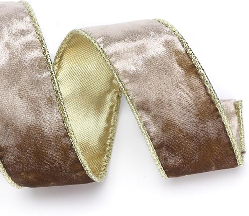 Vista 191 de Ribbli - Cinta de terciopelo dorado verde oscuro metálico con alambre de 2.5 pulgadas, cinta navideña de terciopelo arrugado para envoltura, decorar