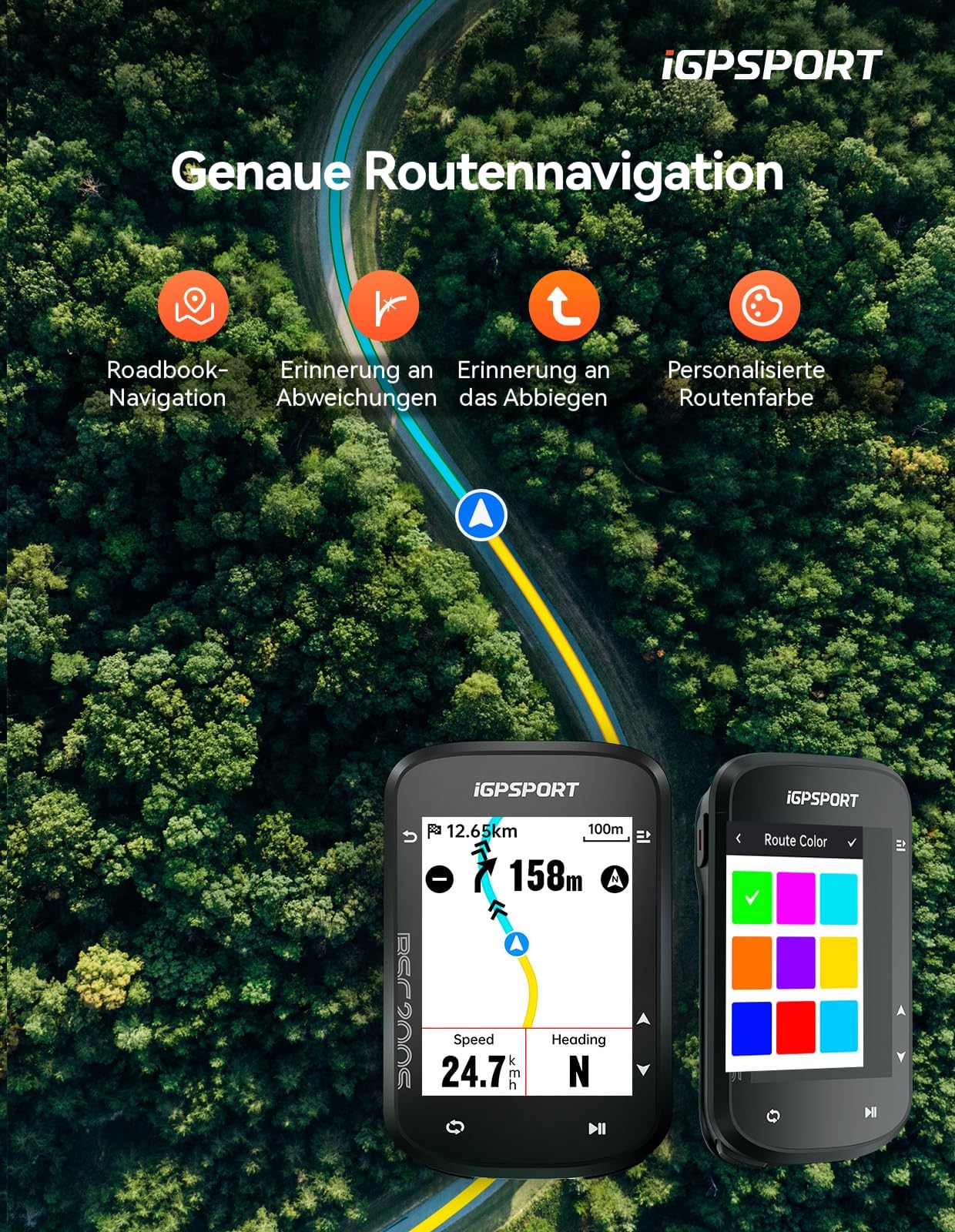 iGPSPORT BSC200S Fahrradcomputer Kabellos GPS, Routennavigation Weiterfahrtfunktion Gierwende-Eingabeaufforderung ANT Bluetooth (BSC200S)