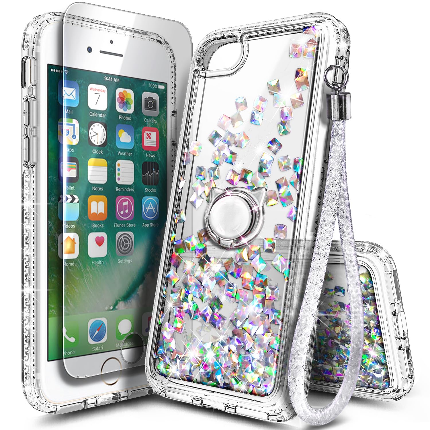 NGB Designed for iPhone SE (3rd/2nd Gen)/8/7/6/6S Case, Glitter Crystal Gem