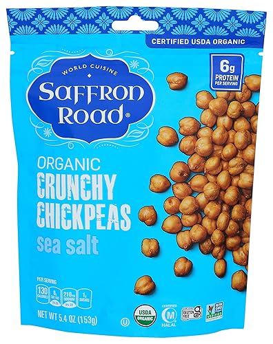 Saffron Road Snack crujiente de garbanzos con sal marina orgánica 6 onzas orgánico USDA sin gluten sin OMG halal kosher vegano