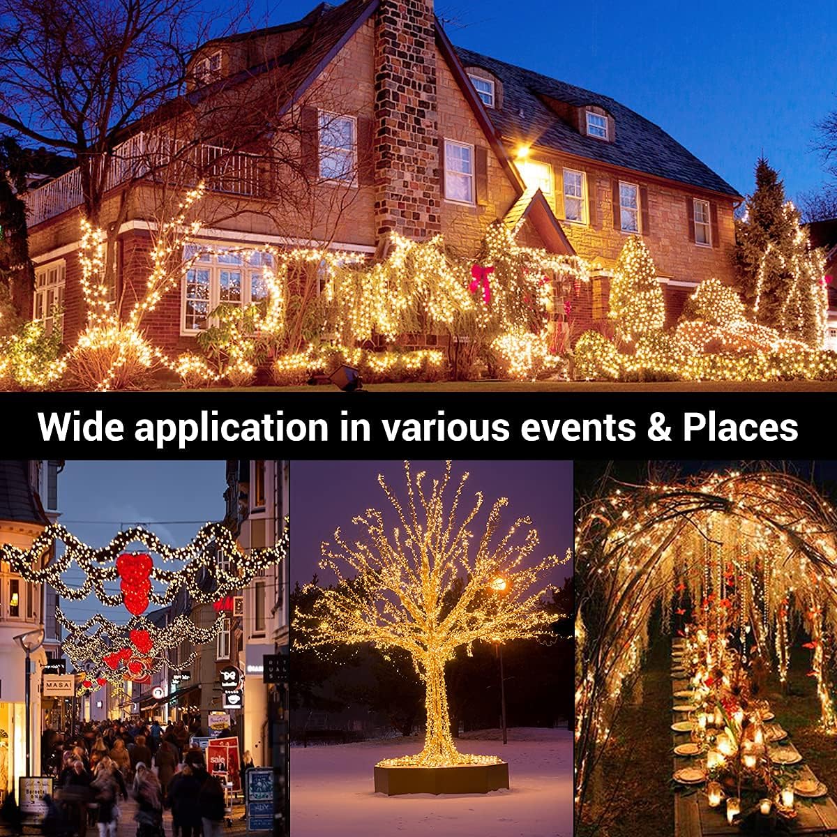 1000LEDs 100M Luci Natale Esterno, Luci per Albero di Natale Impermeabile con 8 Modalità, Catena Luminosa Esterno Luci Natalizie per Albero/Natale/Giardino/Interno/Festa, Bianco Caldo