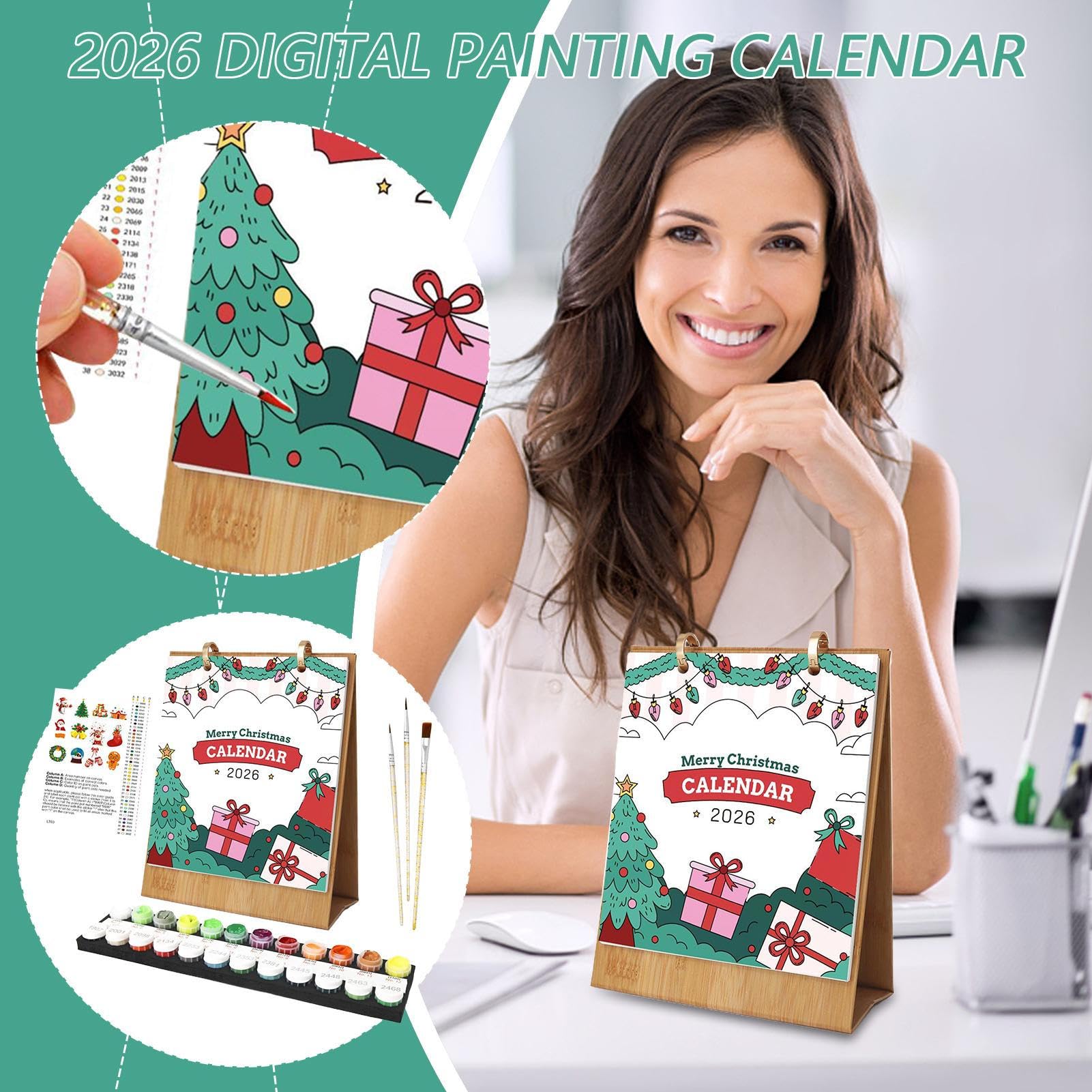 Calendario De Adviento | Calendario de Mesa Temática de Navidad Pinturable | Planificador De Suministros De Arte Para Pintura Y Artesanía Para Adolescentes Hogar Cocina Escuela Familia