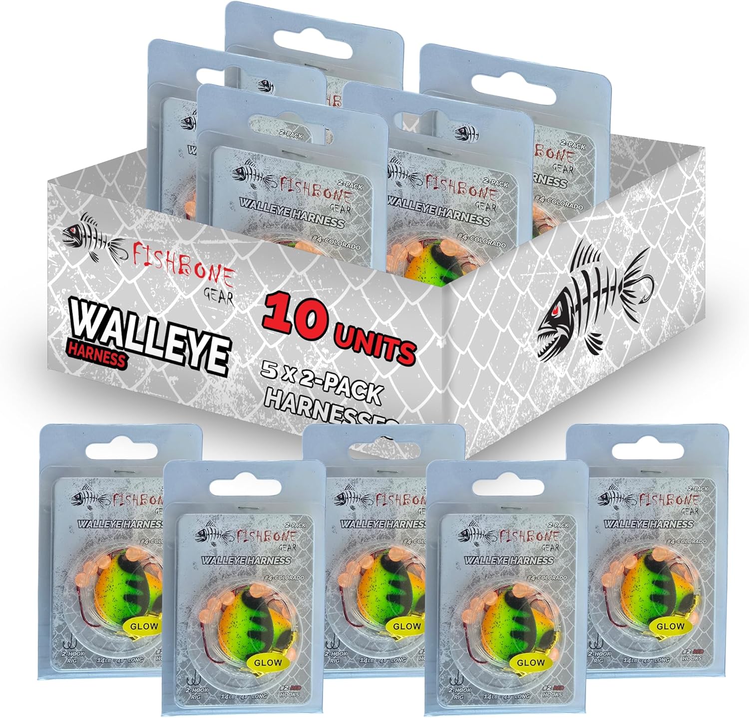 Fishbone Gear Custom Walleye Spinner Rig – #4 Colorado Blade Spinner Harness for Trolling and Drifting – Professional Grade Live Bait Walleye Fishing Tackle