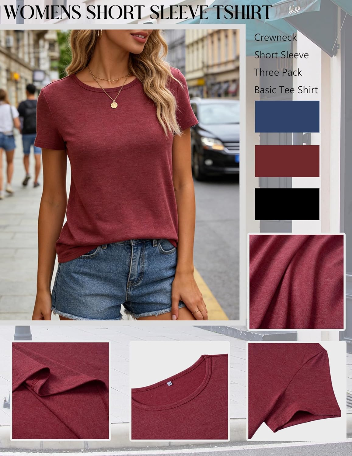 Zeagoo Womens 3 Pack Tshirts for Women Short Sleeve Shirt Crewneck Basic Tee Summer Tops Lightweight Plain Workout Clothes - Image 2