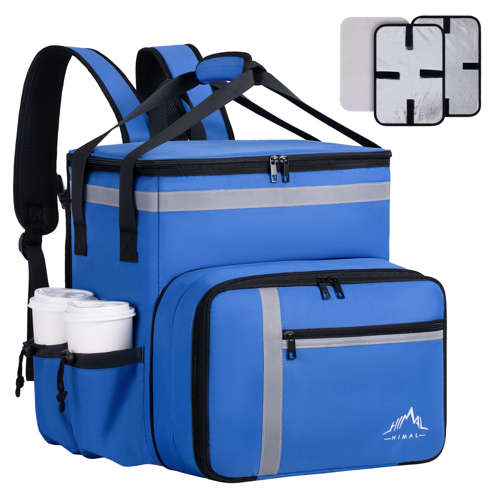 GoHimal Mochila de entrega de alimentos, bolsas de entrega de alimentos aisladas para bicicleta de entrega, bolsa grande de entrega de pizza para caliente/frío con 4 bolsillos reflectantes, perfecta
