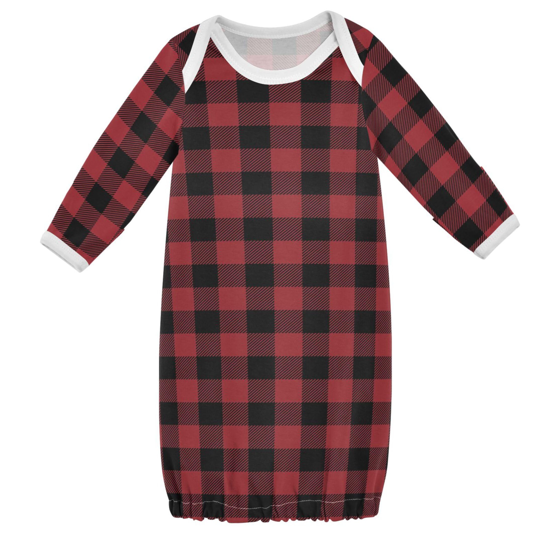 Vozoza Red Black Plaid Checkered Baby Boy Girl Sleepsuit Cotton Sleeper Gown Newborn Pajamas Nightgowns Infant Clothes 0-3 Months, 1-Pack