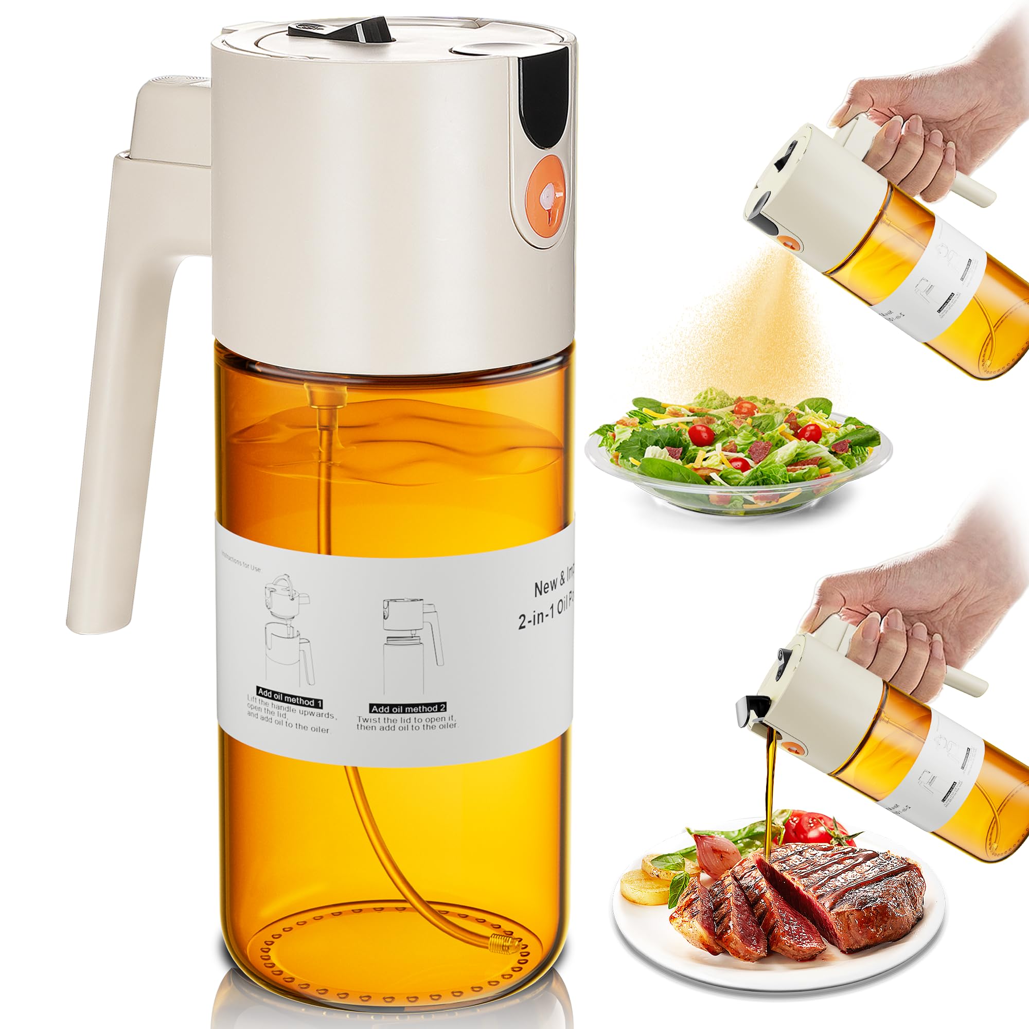 Olive Oil Sprayer &amp; Dispenser Bottle for Cooking 17oz Dark Glass Oil Mister
