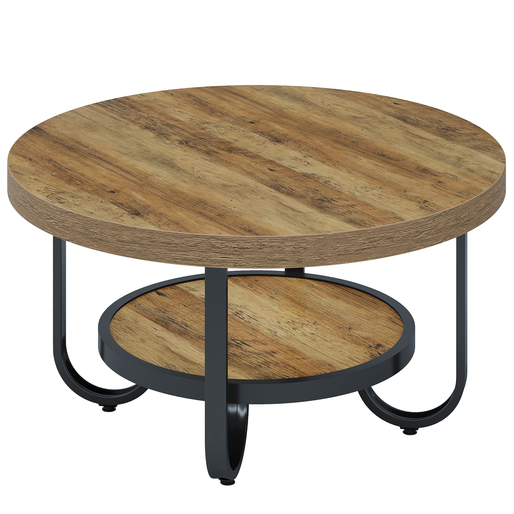 Tribesigns Mesa Auxiliar Redonda para Sala de Estar, Mesa Central de 2 Niveles con Estante de Almacenamiento, té Industrial de cóctel de 80 cm con Patas de Metal curvadas Resistentes (Marrón)