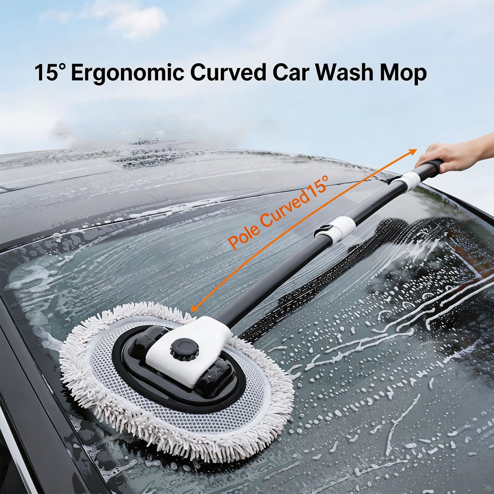 Brosse de lavage de voiture avec manche télescopique - Brosse de nettoyage multifonction à long manche pour fenêtre de maison rétractable