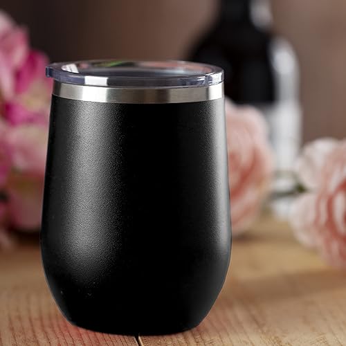 Miniatura 4 de LaserGram Vaso de vino de acero inoxidable de doble pared, escorpión, grabado personalizado incluido (negro)