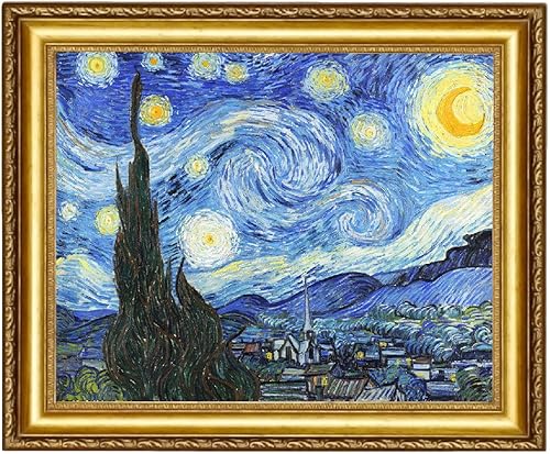 ELITEART -- Noche estrellada por Vincent Van Gogh pintura al óleo de reproducción de arte de pared Giclée impresiones en lienzo con marco de 28 x 35