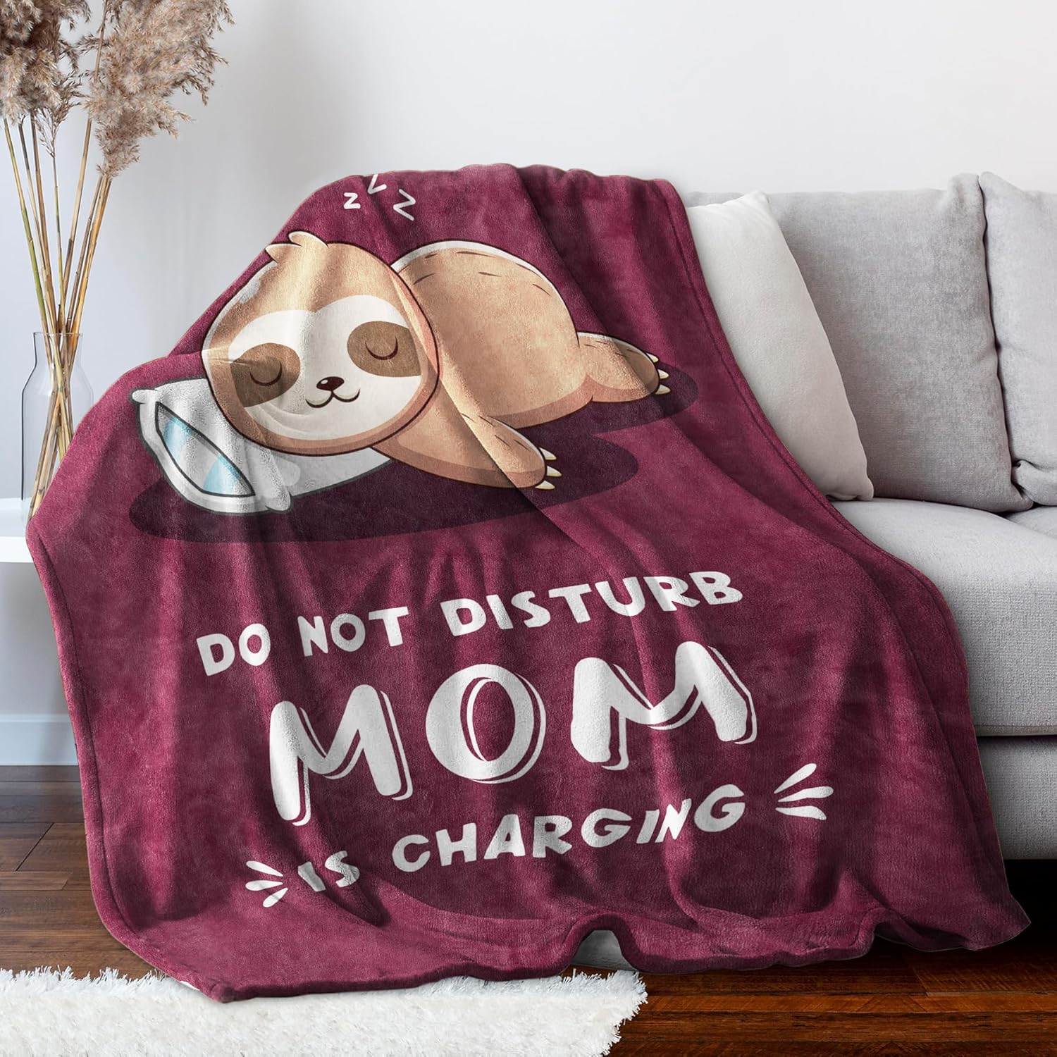 Funny Valentines Day Gifts for Mom, Mom is Charging Sloth Blanket, Birthday Gifts for Moms from Daguther Son, Moms Gift for Mothers Day Christmas, Soft Sloth Throws Blanket for Mother 60" x 50" - Image 4