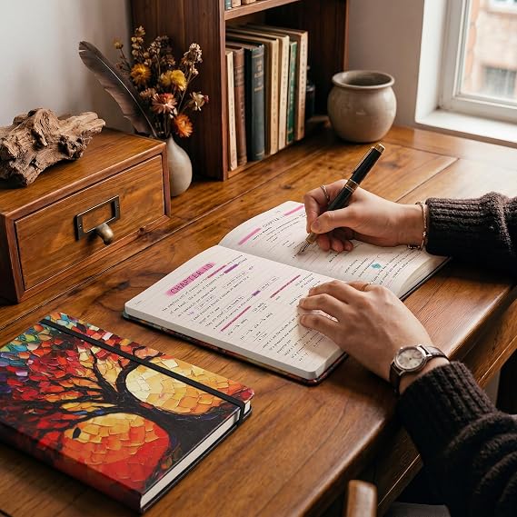 A5 Lined Journal Notebook, 192 Pages, Hardcover, Colorful Tree