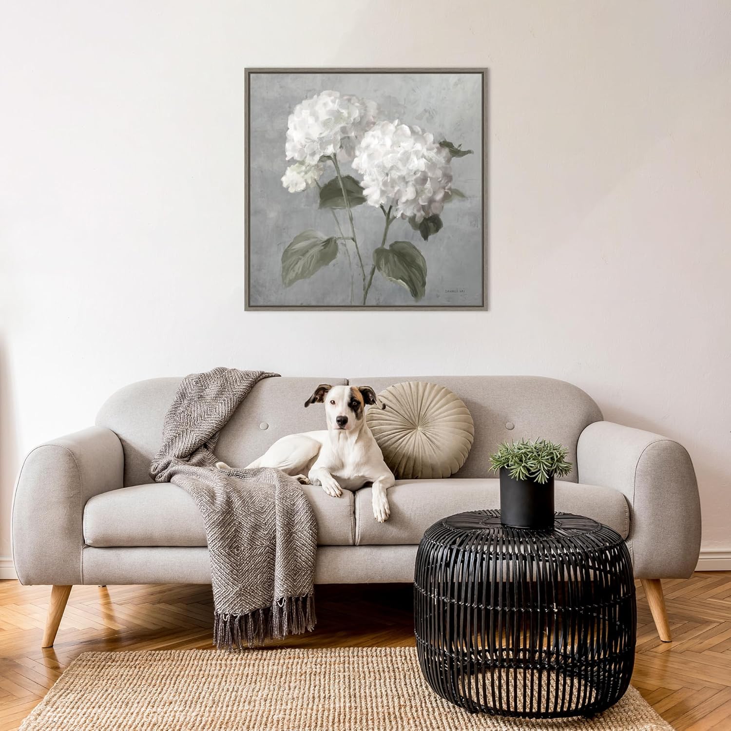 Amanti Art Framed Canvas Wall Art 30x30 White Hydrangeas by Danhui Nai, Framed Wall Art Canvas, Flowers Artwork, Country Rustic Decor, Large Poster Painting for Living Room, Bedroom, Bathroom,