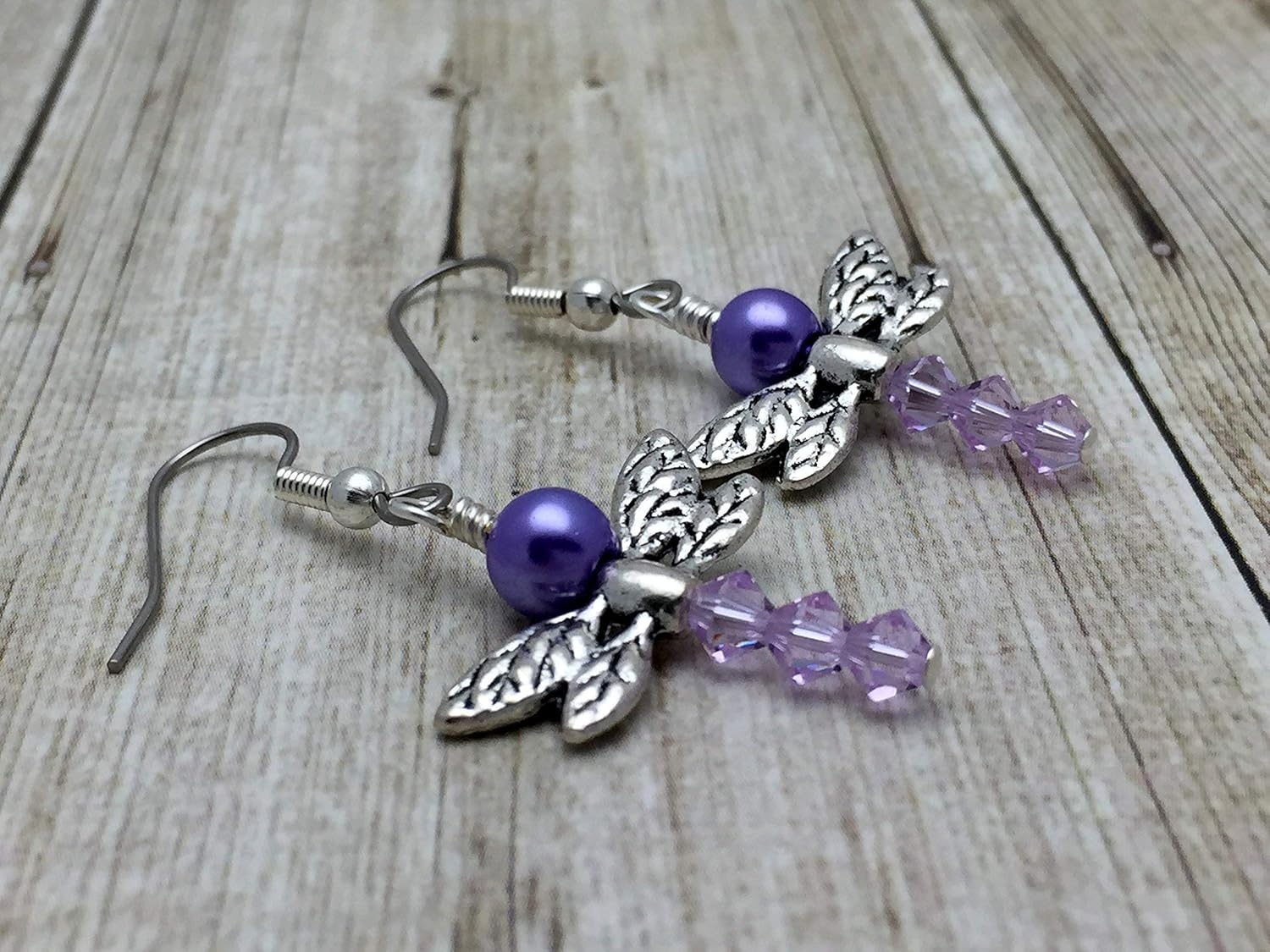 Purple Dragonfly Dangle Earrings for Women, Handmade Beaded Earring