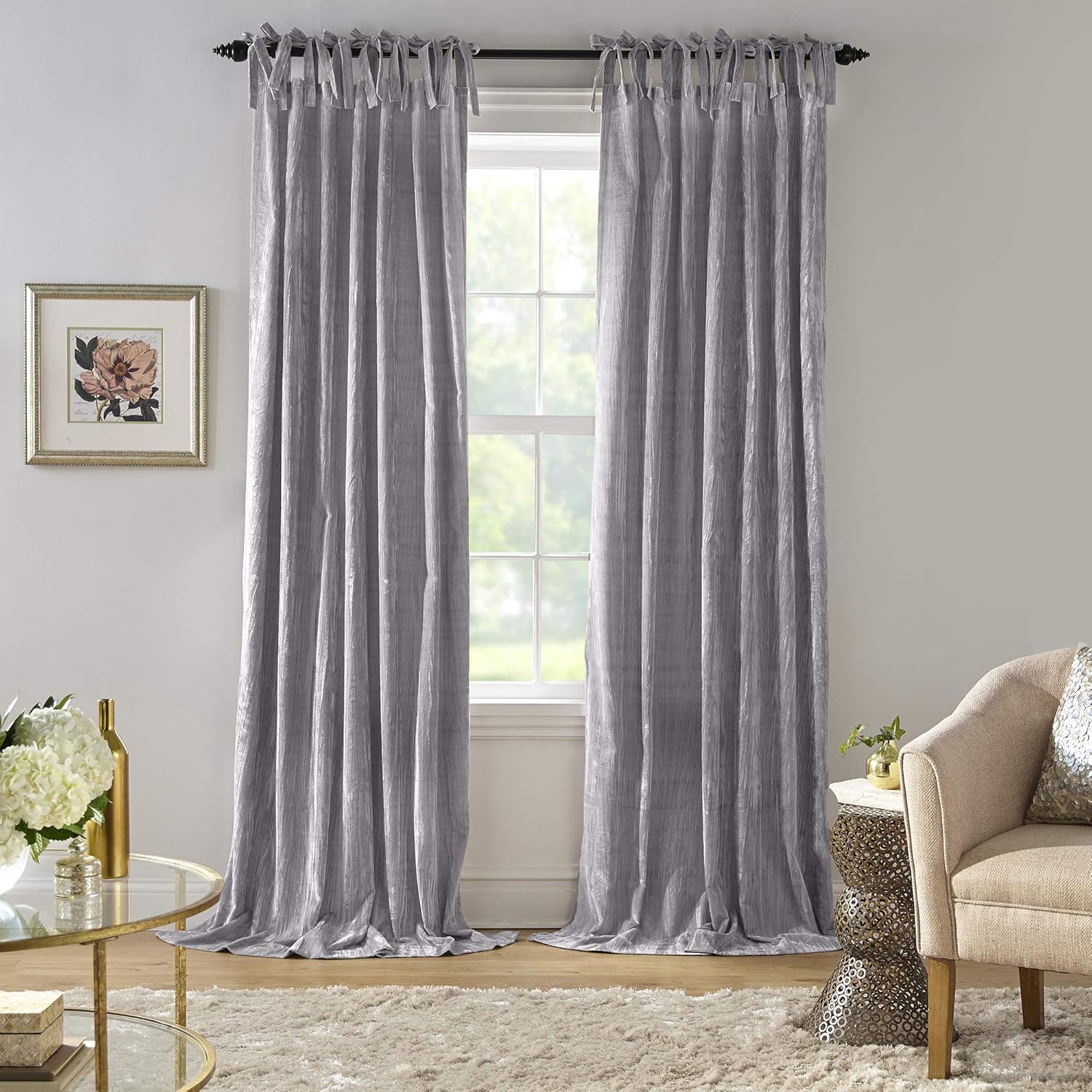 Elrene Home Fashions Korena Tie-Top Crushed Velvet Window Curtain Panel