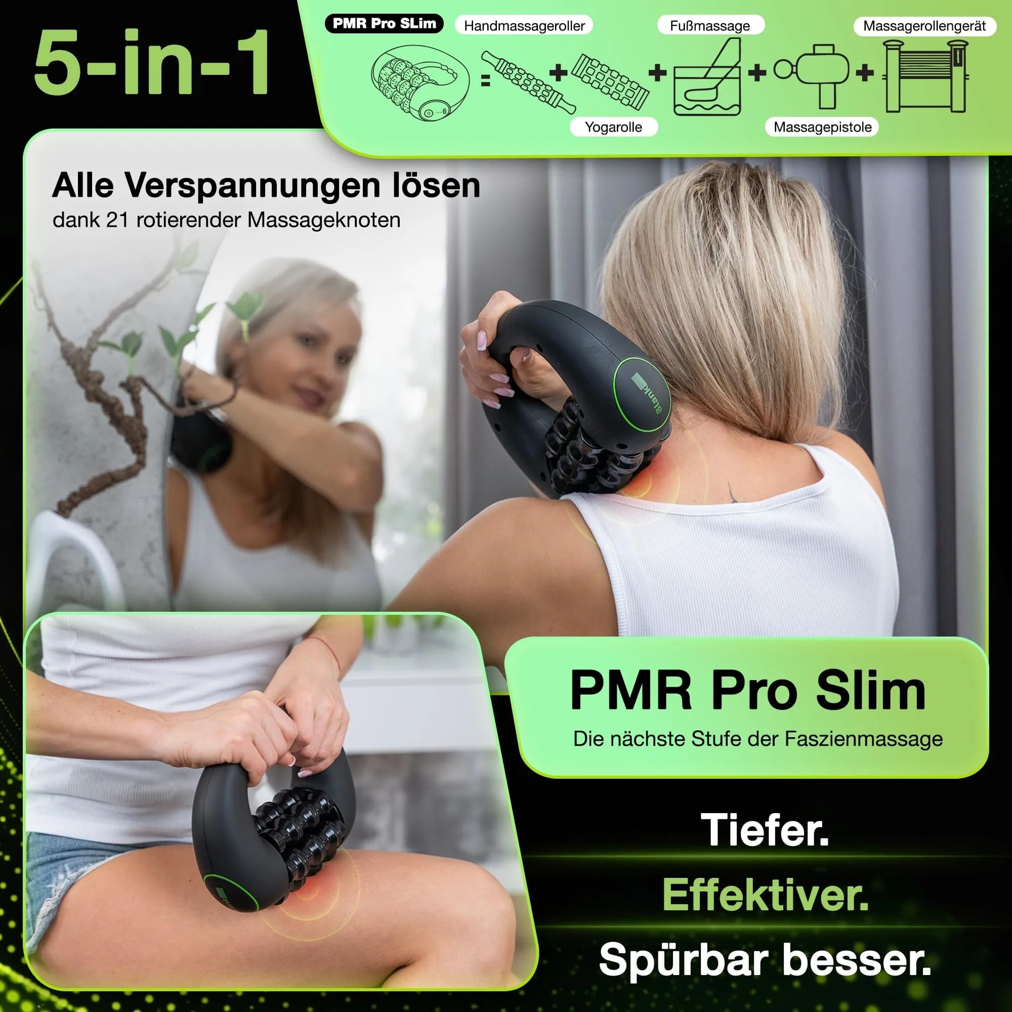 Elektrische Faszienrolle mit Rotation – Tiefengewebe-Massagegerät für Beine, Rücken & Arme – 3 Intensitätsstufen – Freihand-Station – Muskelregeneration & Faszienmassage