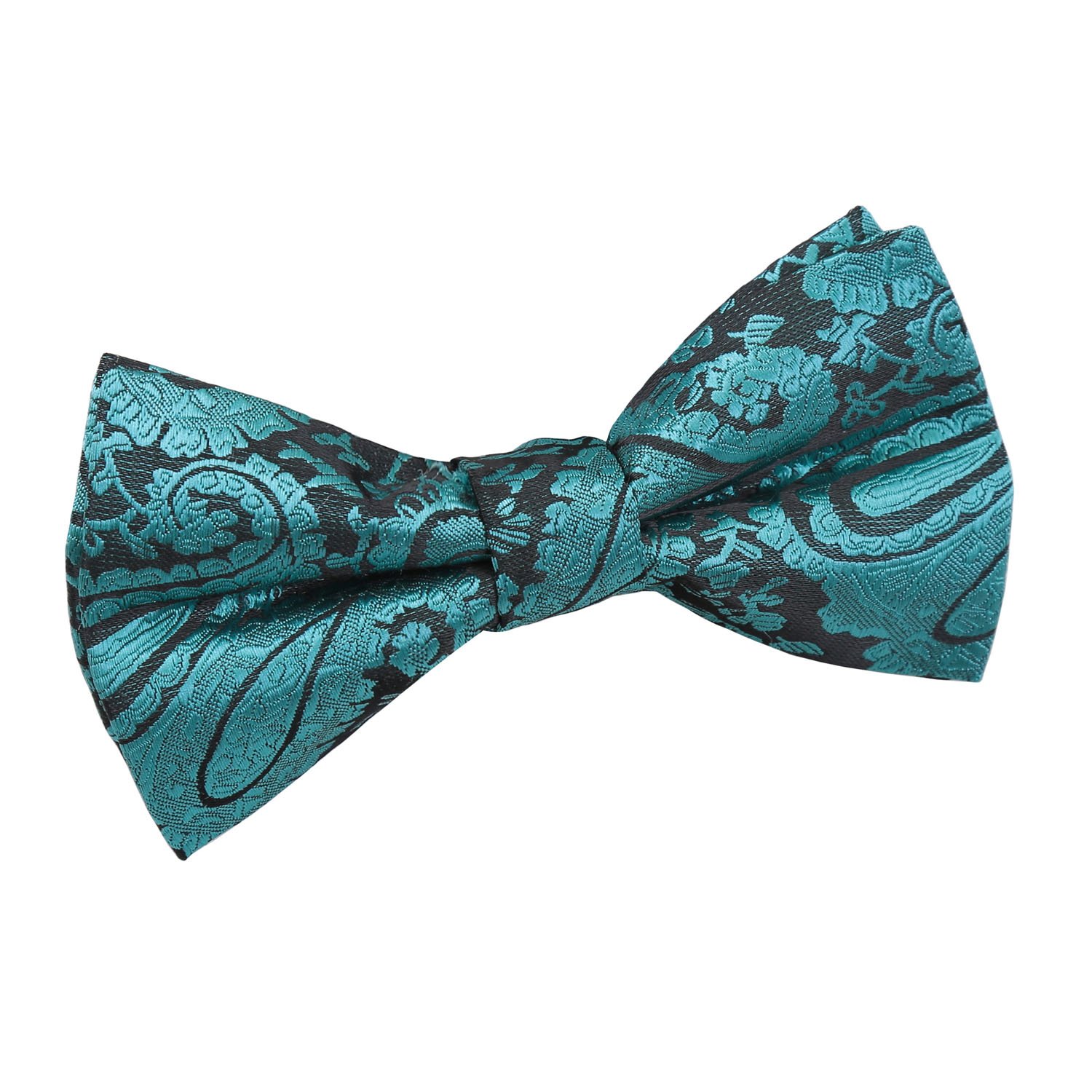 DQT Boys Paisley Floral Jacquard Pre-Tied Bow Tie - Wedding Pageboy Formal - Teal