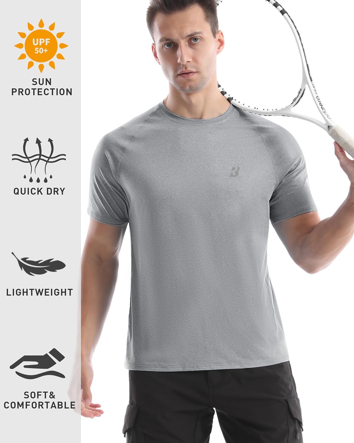 Roadbox Swim Shirts Short Sleeve for Men, Sun Protection UPF 50+ Fishing Rash Guard, UV Gym Workout Shirt for Running Outdoor - Image 4