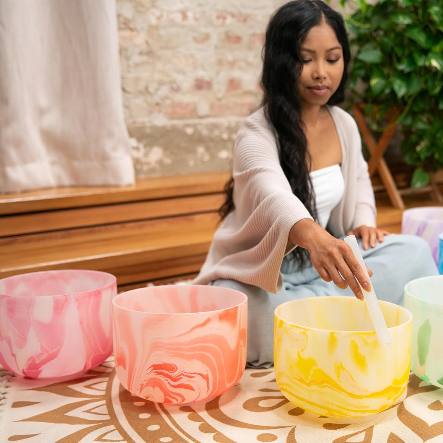Meinl Sonic Energy Marble Crystal Singing Bowl 7-pc Chakra Set with Mallets, High-purity Quartz — for Meditation, ASMR, Sound Therapy, Yoga