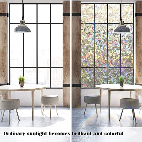 Miniatura 7 de RockRose Película de privacidad para ventana, diseño de arco iris, adhesivo 3D, vinilo decorativo para ventana, adhesivos estáticos, adhesivos no