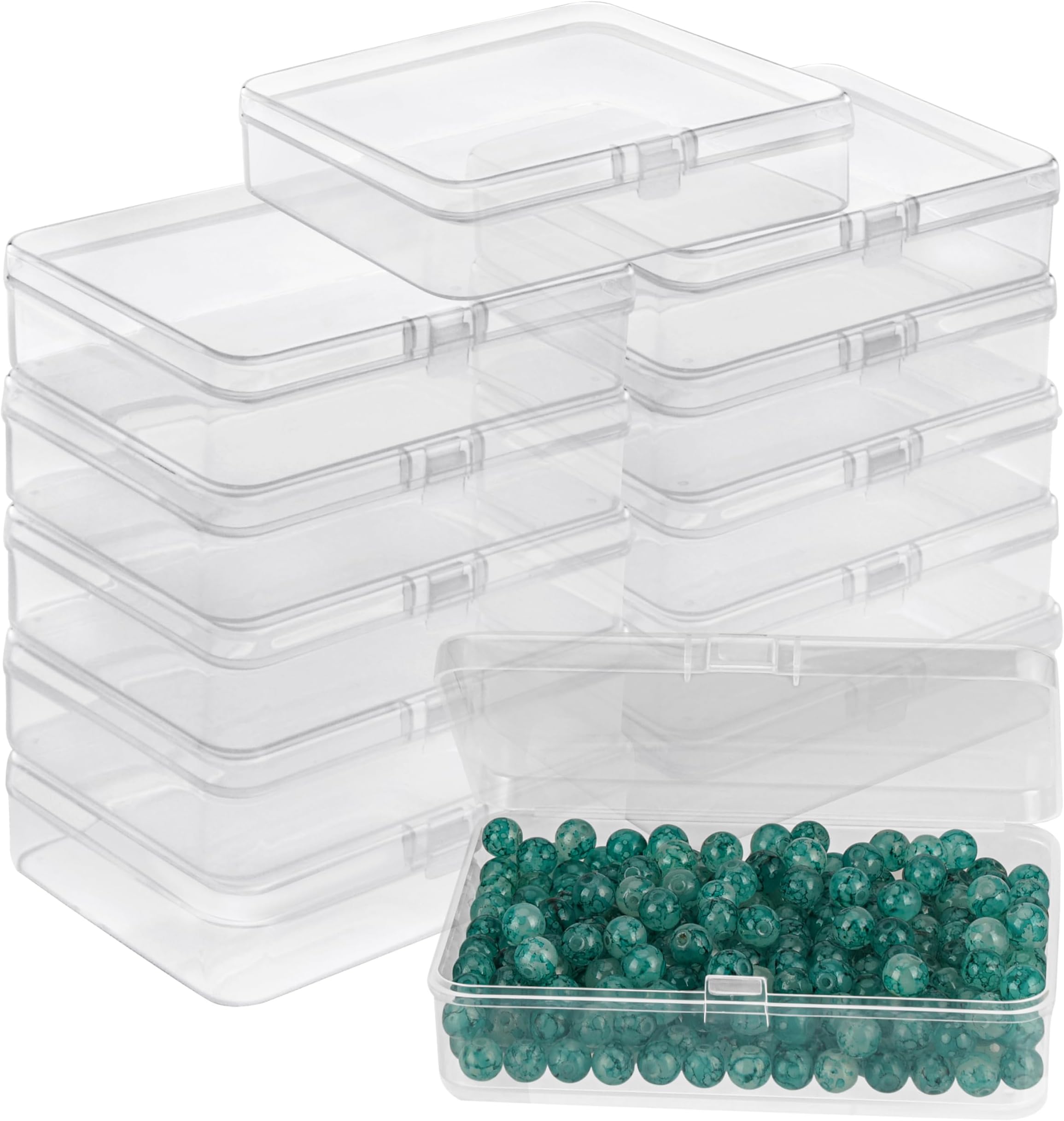 BELLE VOUS Small Plastic Containers with Lids (12 Pack) - Clear Plastic Storage Boxes with Hinged Lids - Bead Storage Box for Pills, Beads, Jewellery & Craft Items