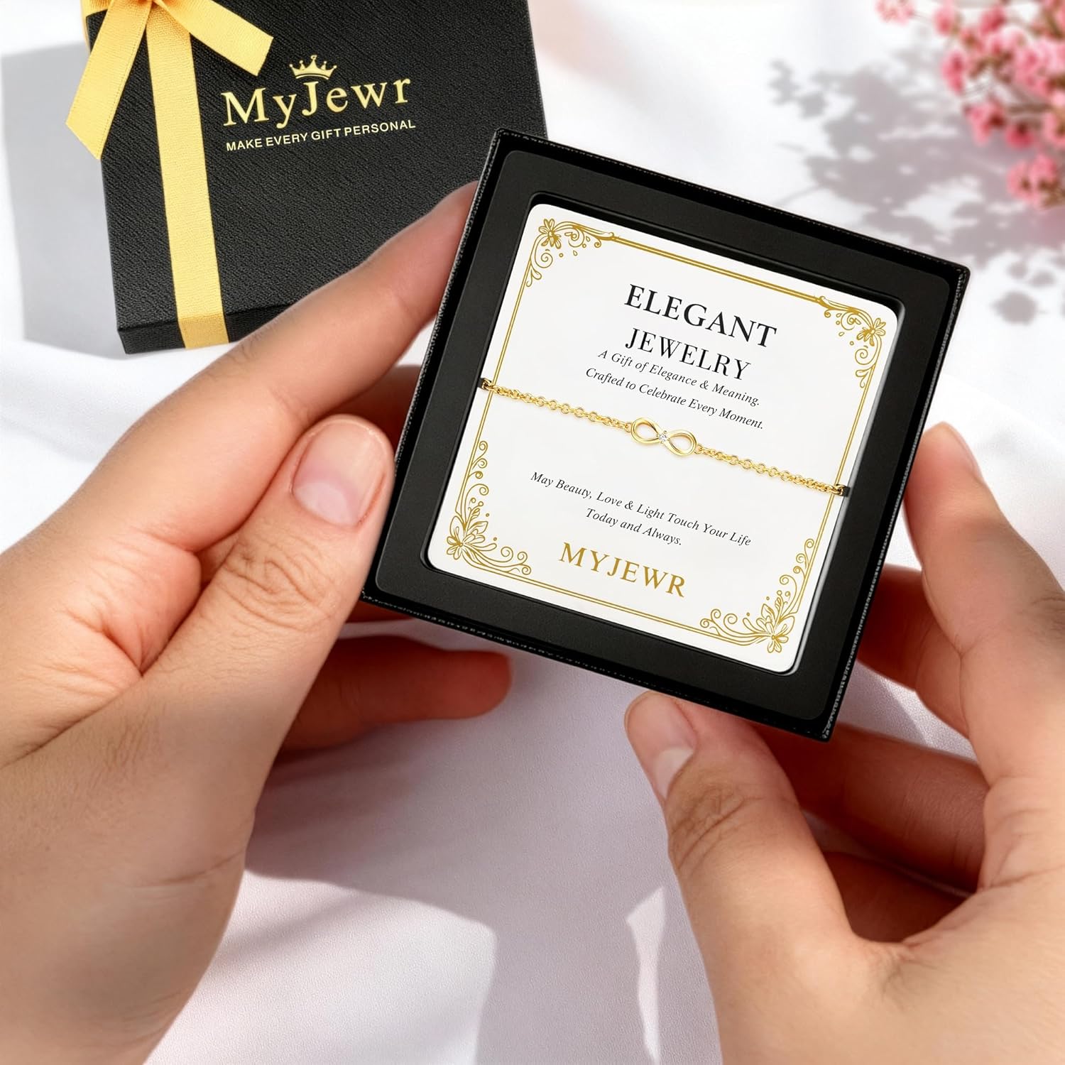 Valentine's Day 14K Gold Plated Jewelry Bracelet for Women, Infinity Charm Bracelet with Cubic Zirconia - Gold Jewelry for Women, Trendy Womens Bracelets & Charm Bracelet - Image 4